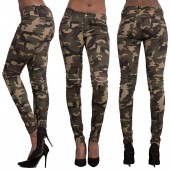 Camouflage Knee Hole Tight-Fitting Jeans 